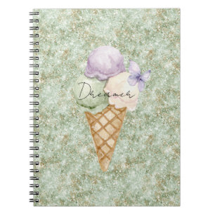Cuaderno Helado de Pistacho Brillo Mariposa Lavanda