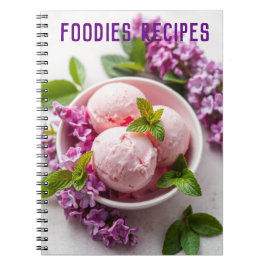 Cuaderno Helado Rosa con Flores de Lila Recetas para Amante