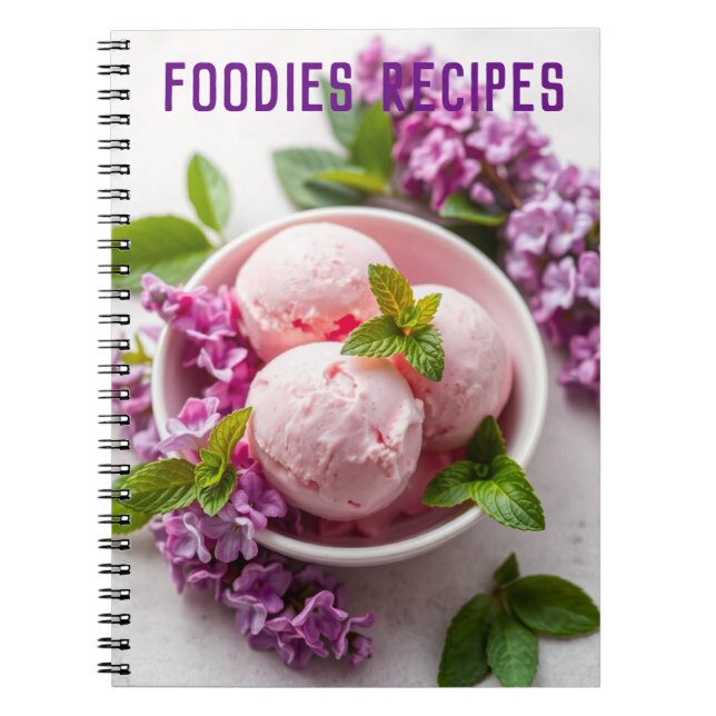 Cuaderno Helado Rosa con Flores de Lila Recetas para Amante (Frente)