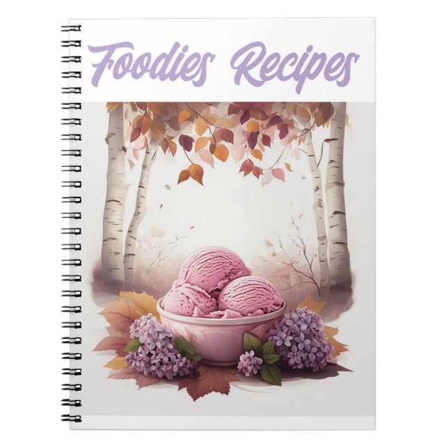 Cuaderno Helado Rosa con Flores de Lila Recetas para Amante (Frente)