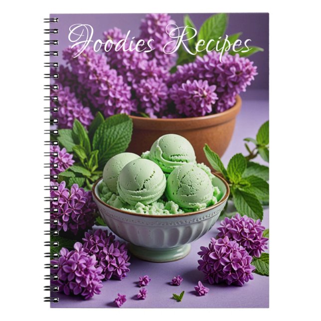 Cuaderno Helado Verde con Flores de Lila Recetas para Amant (Frente)