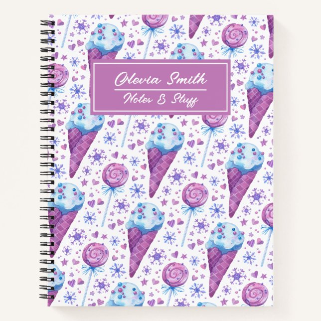 Cuaderno Helados divertidos azules y morados (Anverso)