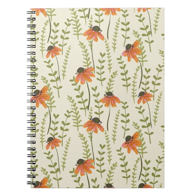 Cuaderno Helechos verdes, flores naranjas, naturaleza. (Frente)