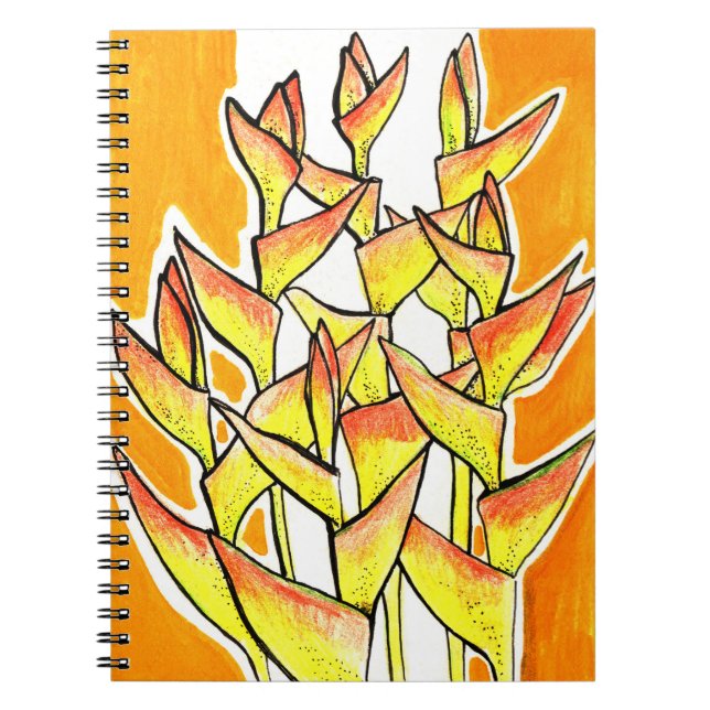 Cuaderno Heliconia Flores Tropic Botánico Negrita Floral Ar (Frente)