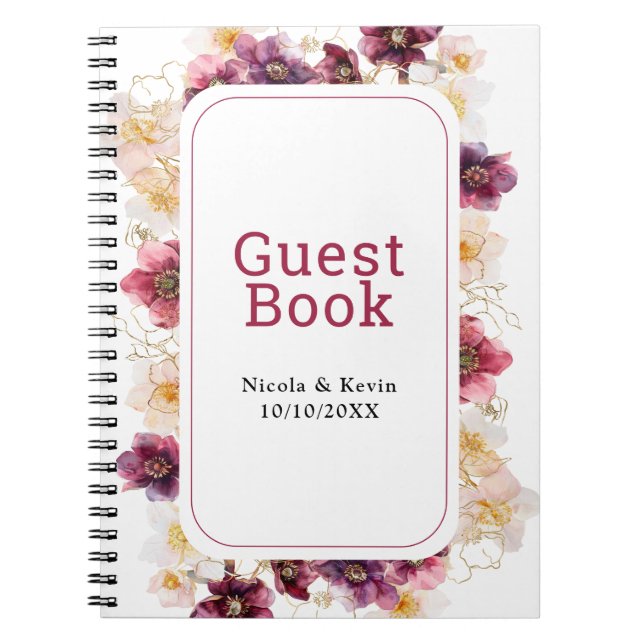 Cuaderno Hellebore Floral Burgundy Wedding Guest Book (Frente)