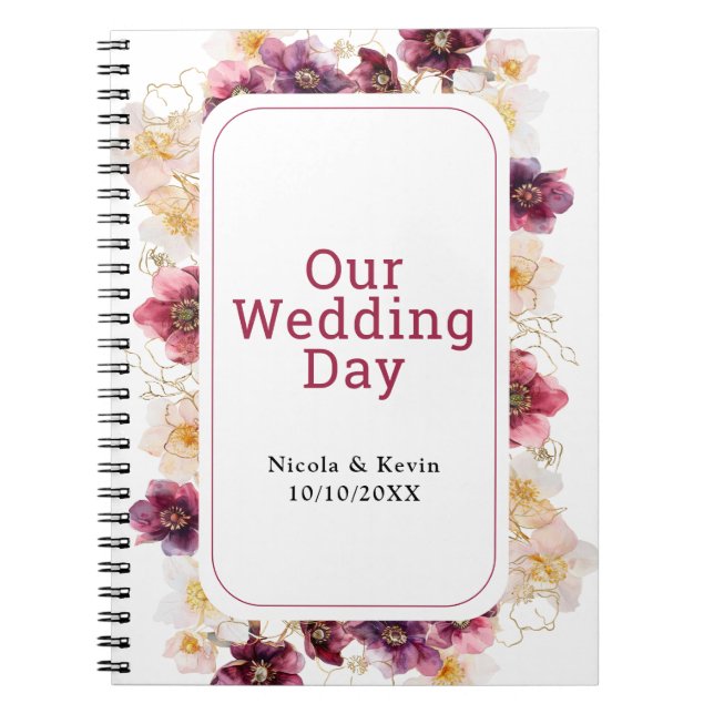 Cuaderno Hellebore Floral Burgundy Wedding Planner (Frente)