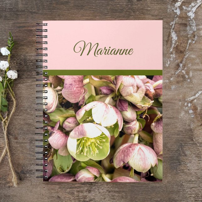 Cuaderno Hellebore rosa y oliva personalizado de bonito (Subido por el creador)