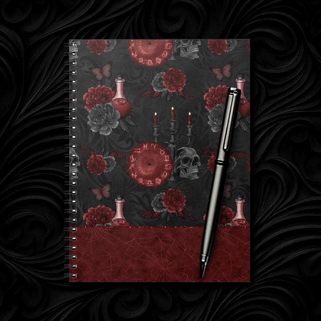 Cuaderno Henna Zodiac Magic | Red Gothic Skull Rosas Potion (Subido por el creador)