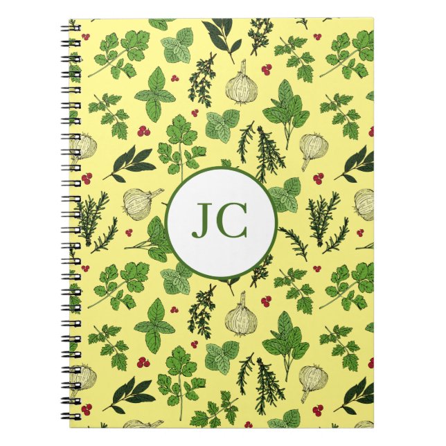 Cuaderno Herb Garden Kitchen Patrón de hierbas culinarias (Frente)