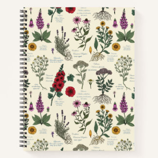 Cuaderno Herbario de jardín medicinal sobre blanco apagado