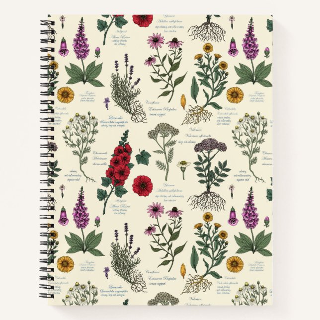 Cuaderno Herbario de jardín medicinal sobre blanco apagado (Anverso)