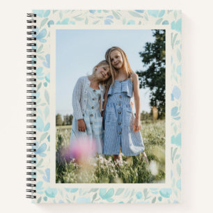 Cuaderno Hermanas Florales Acuarela Azul Suave Foto Persona