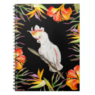 Cuaderno Hermosa acuarela cacatau loro dibujo a mano