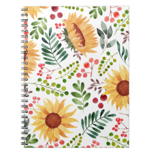 Cuaderno Hermosa acuarela girasoles y bayas