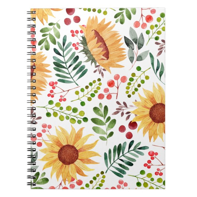 Cuaderno Hermosa acuarela girasoles y bayas (Frente)