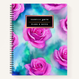 Cuaderno Hermosa acuarela moderna colección de rosas rosada