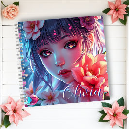 Cuaderno Hermosa Anime Chica Glitchcore Floral
