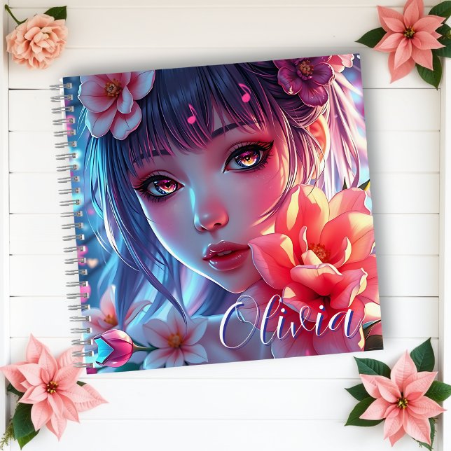 Cuaderno Hermosa Anime Chica Glitchcore Floral (Subido por el creador)