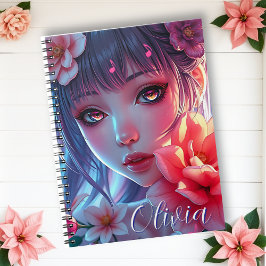 Cuaderno Hermosa Anime Chica Glitchcore Floral