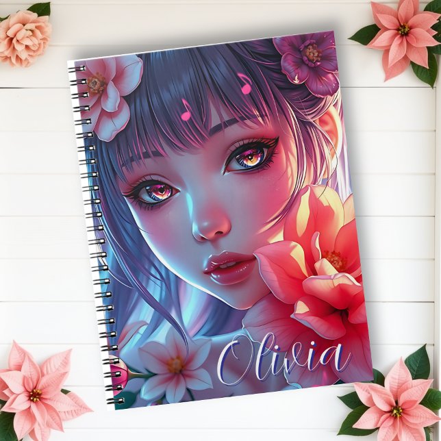 Cuaderno Hermosa Anime Chica Glitchcore Floral (Subido por el creador)