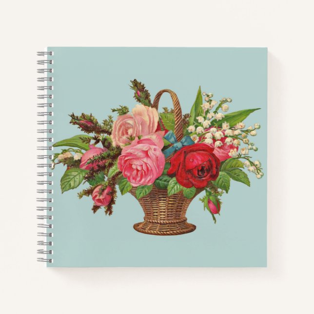 Cuaderno hermosa cesta de flores de Victoria (Anverso)