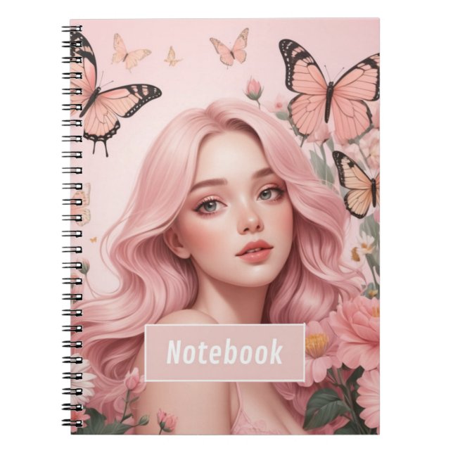 Cuaderno Hermosa Chica Entre El Portátil De Mariposas (Frente)