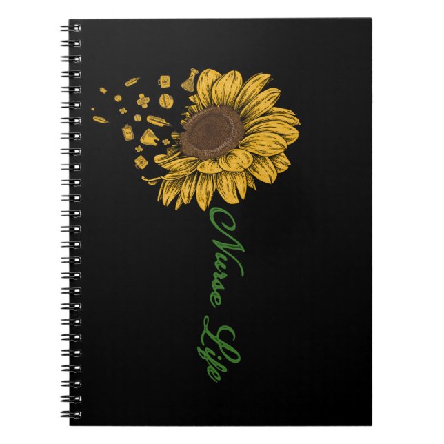 Cuaderno Hermosa flor de girasol registrada en enfermera (Frente)