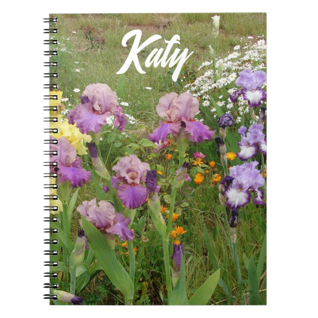 Cuaderno Hermosa flor de iris morado floral personalizable (Frente)