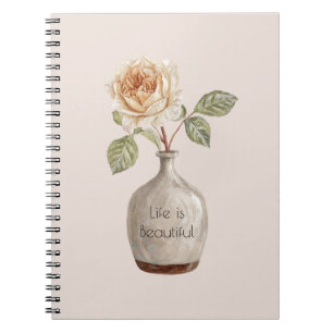 Cuaderno Hermosa Flor de Rosa Melocotón en Florero