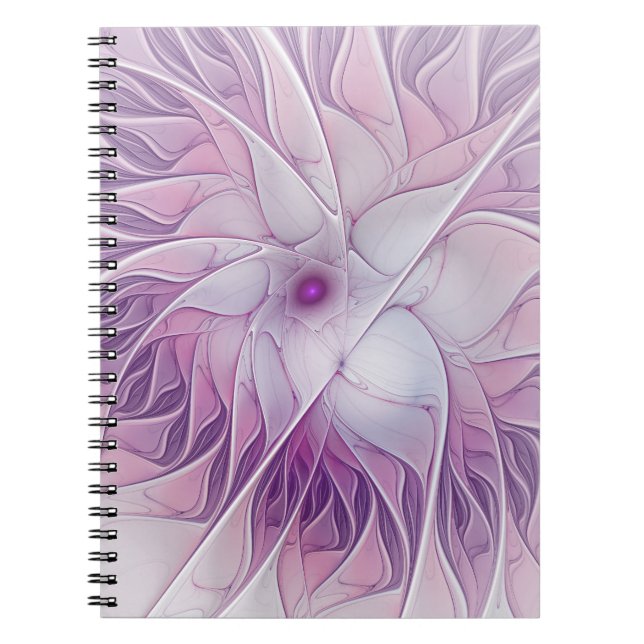 Cuaderno Hermosa Flor Rosa Moderna Resumen Arte Fractal (Frente)