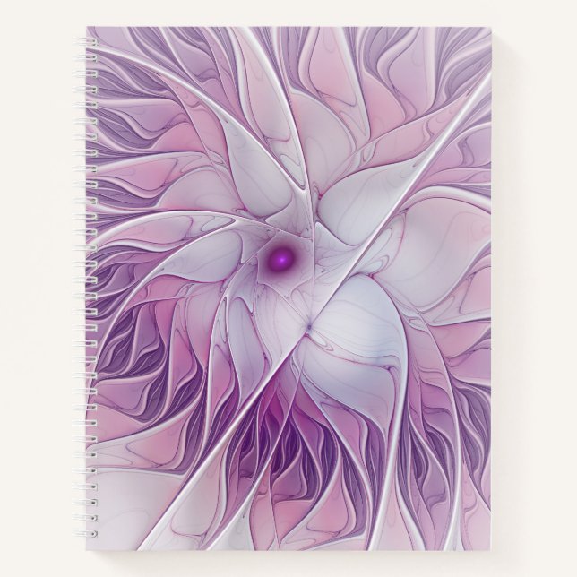 Cuaderno Hermosa Flor Rosa Moderna Resumen Arte Fractal (Anverso)