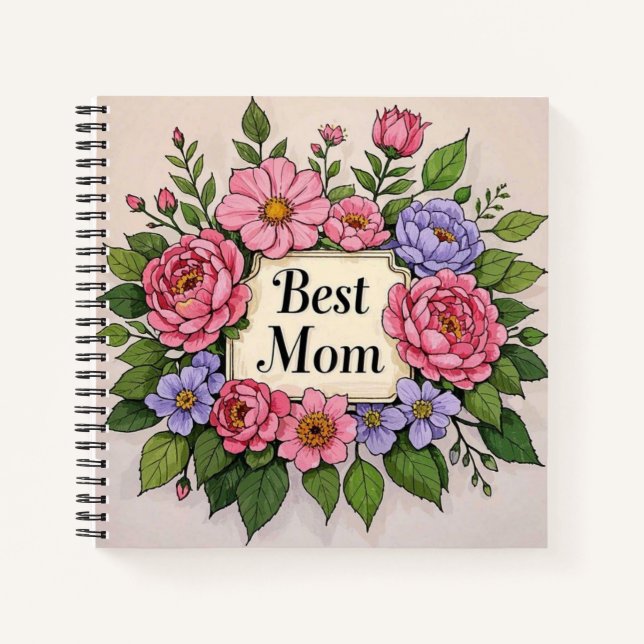 Cuaderno Hermosa flor rosada Mejor Mamá (Anverso)
