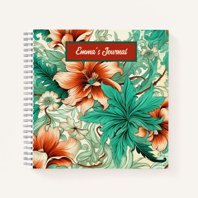 Cuaderno Hermosa Floral de nombre personalizado (Anverso)