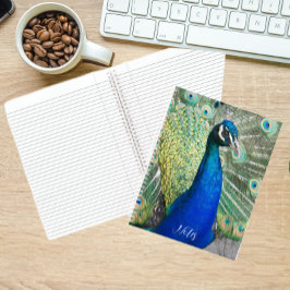 Cuaderno Hermosa foto de plumas de pavo real azul