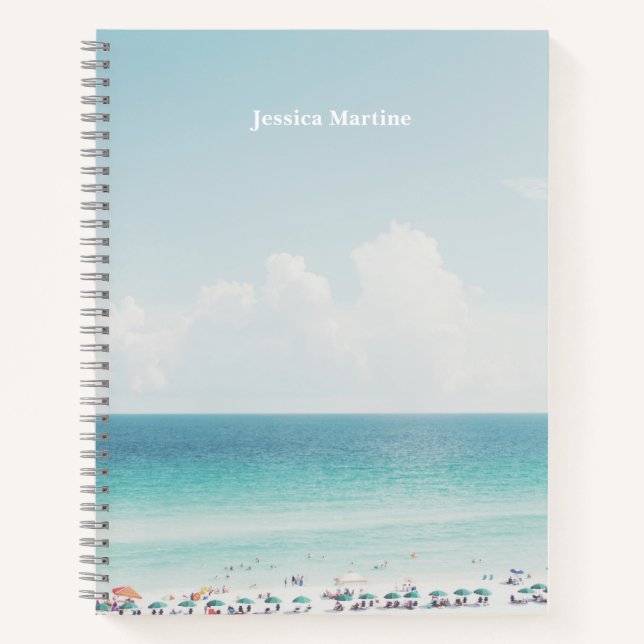 Cuaderno Hermosa fotografía de playa Guay Blue Ocean Skies (Anverso)