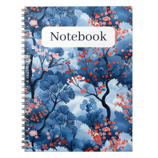 Cuaderno Hermosa impresión de flores de cerezo azul de la m