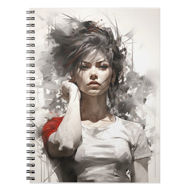 Cuaderno Hermosa joven mujer de arte único elegante femenin (Frente)