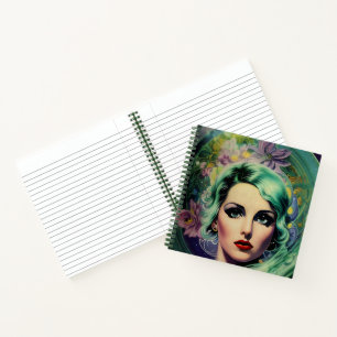 Cuaderno Hermosa lavanda y verde estilo retro mujer