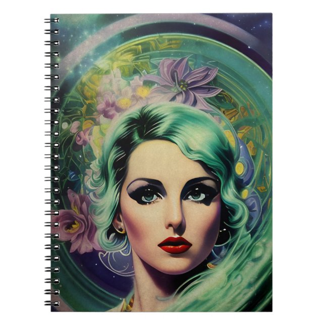 Cuaderno Hermosa lavanda y verde estilo retro mujer (Frente)