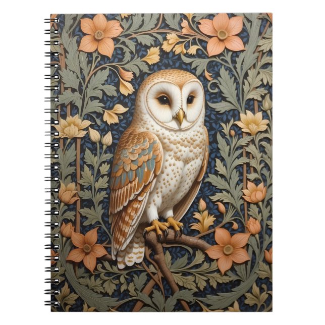 Cuaderno Hermosa lechuza de época William Morris inspirada  (Frente)