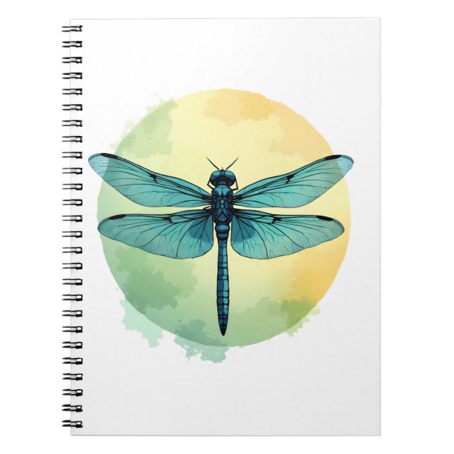 Cuaderno Hermosa libélula verde Watercolor Arte Insectos Lo (Frente)