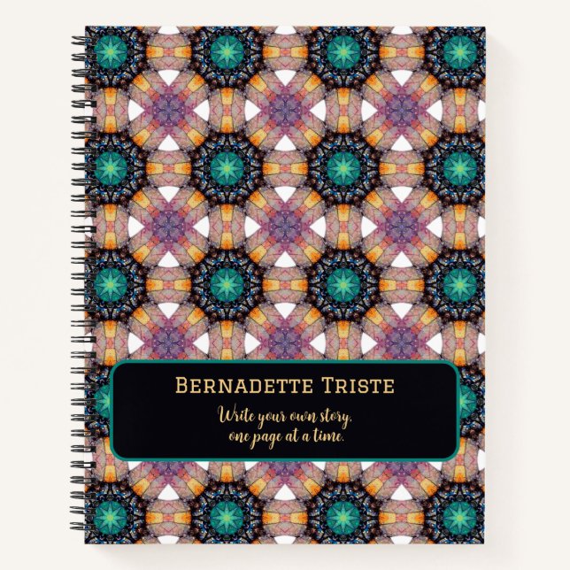 Cuaderno Hermosa malva morada nombre personalizado mosaico  (Anverso)