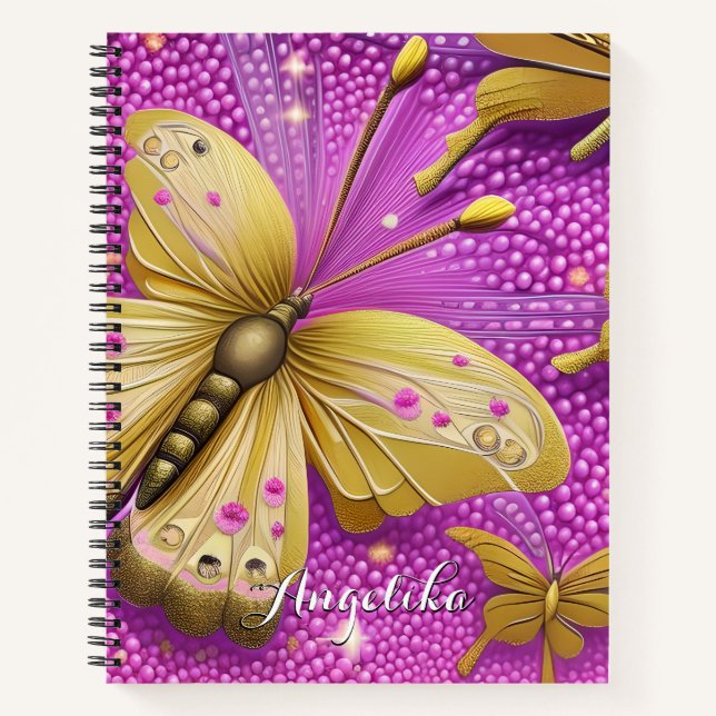 Cuaderno Hermosa Mariposa de Oro Personalizada (Anverso)