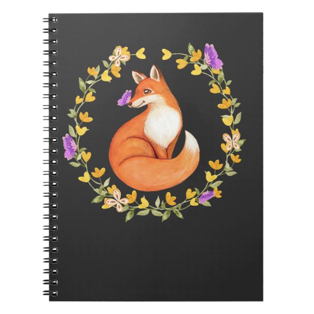 Cuaderno Hermosa mariposa floral de Fox Wreath Cute (Frente)