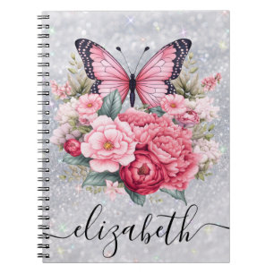 Cuaderno Hermosa Mariposa Y Flores Nombre Personalizado