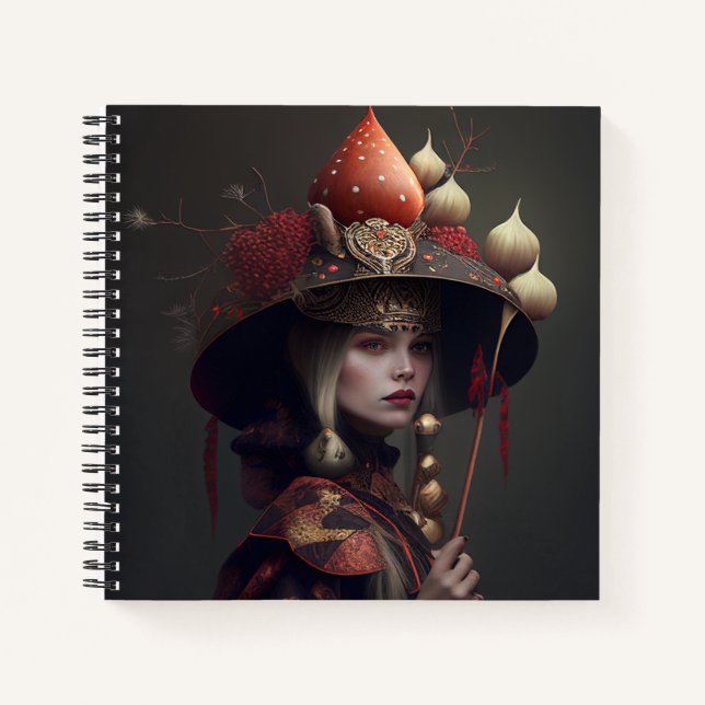 Cuaderno Hermosa mística Amanita Muscaria Bruja de hongos (Anverso)