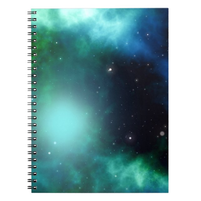 Cuaderno Hermosa nebulosa verde llena de estrellas (Frente)