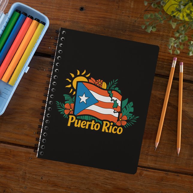 Cuaderno Hermosa obra de arte floral de la bandera de Puert (Beautiful Floral Puerto Rico Flag Artwork Notebook)