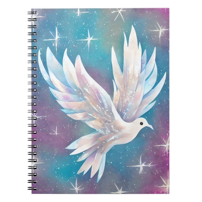 Cuaderno Hermosa paloma de paz de Purpurina blanco (Frente)