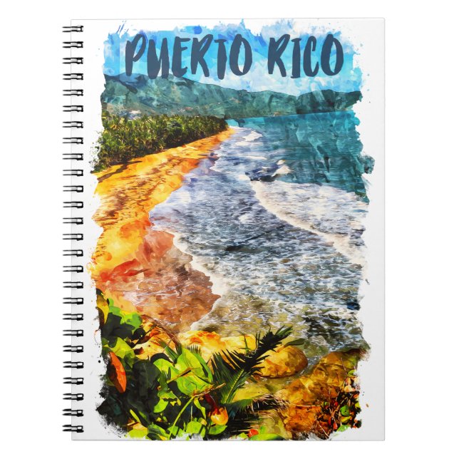Cuaderno Hermosa playa de acuarela de Puerto Rico (Frente)